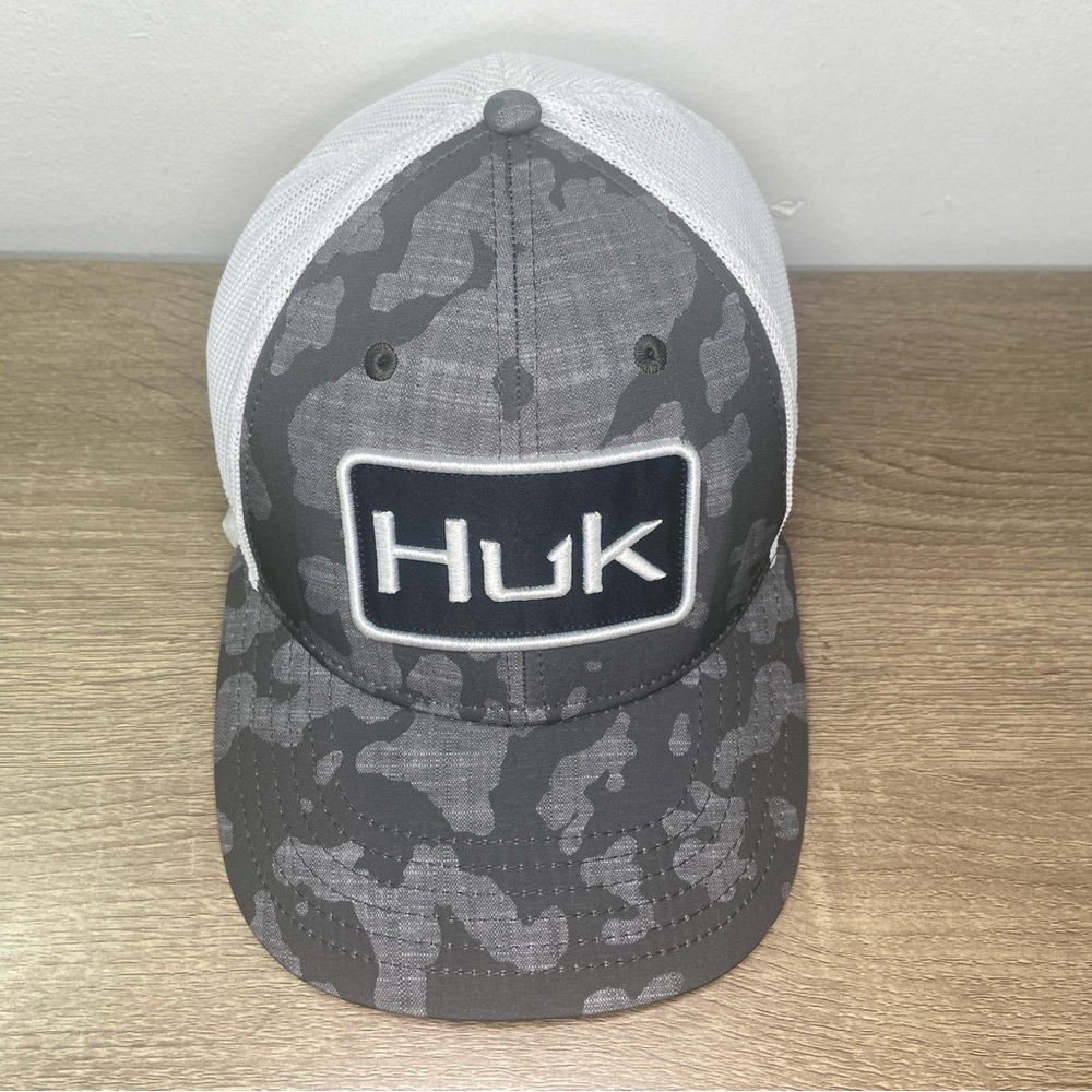 Huk Fishing Performance Hat Mens L-XL Mesh Black Gray White Polyester Spandex - Picture 2 of 16